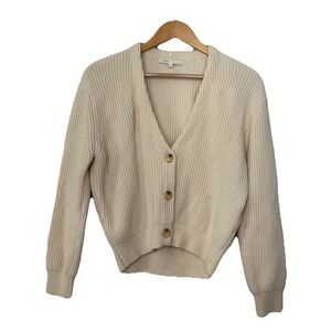 Maje Cream Cropped Cardigan Sweater Ribbed V Neck Boxy Wool Blend  Sz 1 US Small
